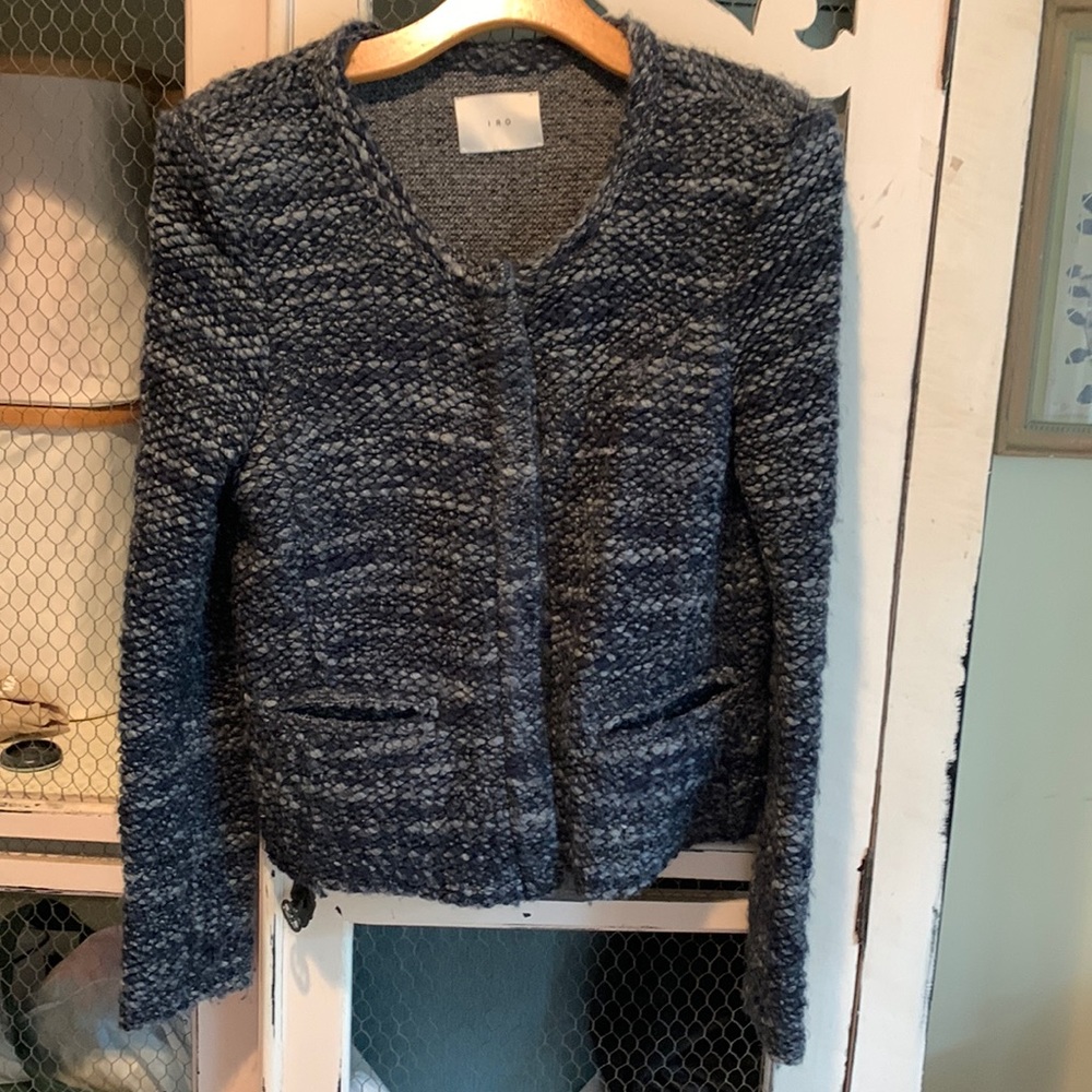 IRO Carene knitted navy wool blend jacket, size M, EUC, $85.